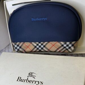 Burberrys Navy Nova Check Plaid Cosmetic Pouch Vintage